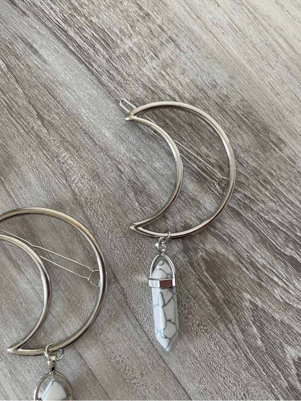 Silver Moon Hair Clip with White Jasper - Picture 4 of 8